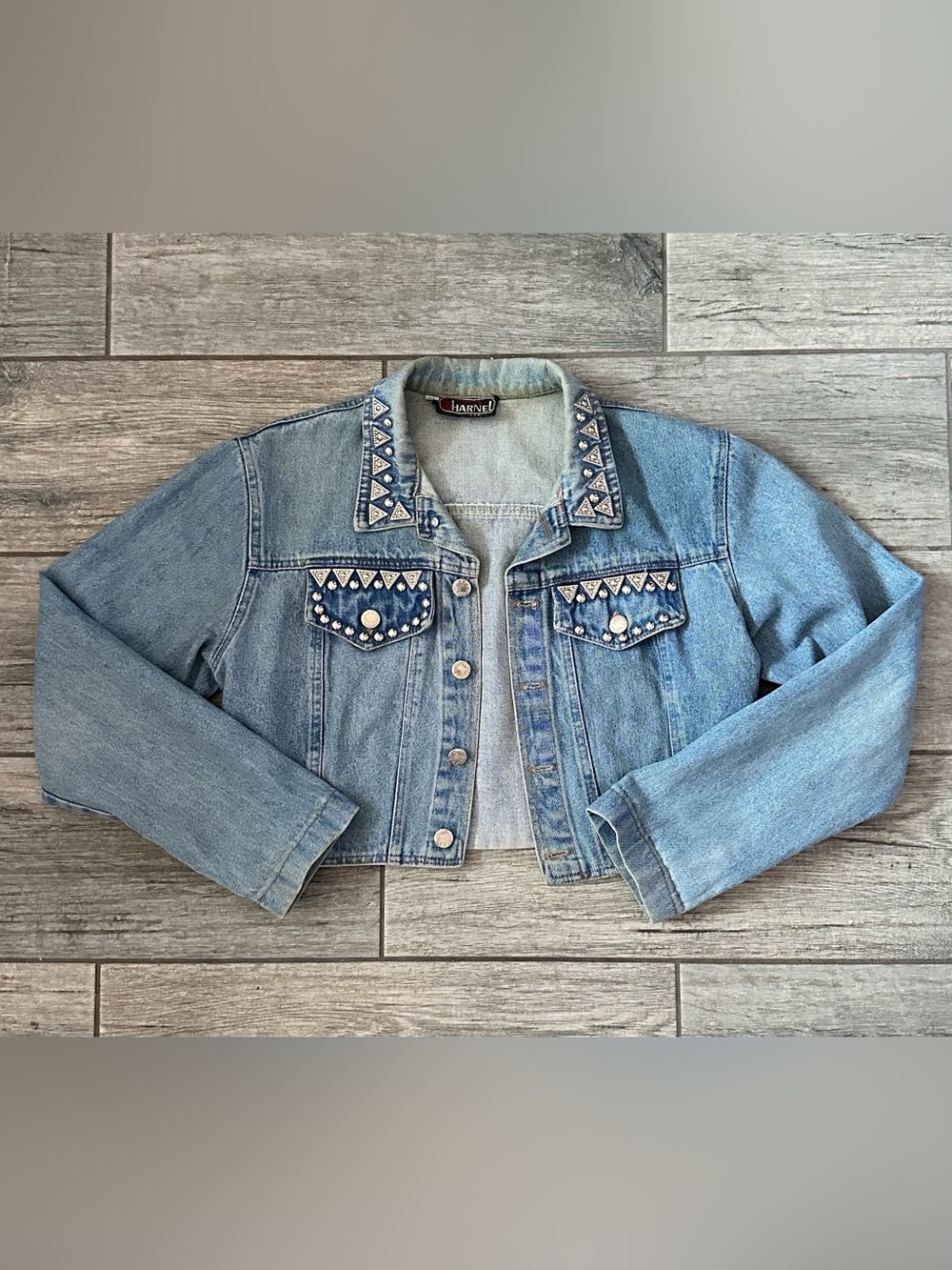 Vintage 80s/90s Sharnel USA Studded Cropped Denim Jacket
